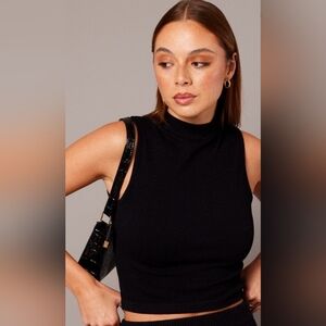 eye candy Black Ribbed Sleeveless Mock Neck Tank